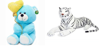 Deals India Deals India I Love You Balloon Heart Teddy Blue 30 cm and white stuffed tiger animal (32 cm) combo - 20 cm(Multicolor)