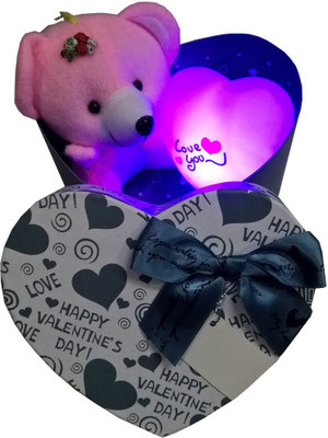 

Atorakushon Light Heart With Soft Teddy Bear In Gift Box Love Valentine Couple Birthday Gift - 7 cm(Multi)