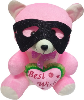 

Aparshi Pinky best wishes teddybear with black mask stuffed soft toy - 35 cm(Pink)