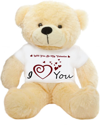

Grab A Deal Big Teddy Bear wearing a Will You Be My Valentine T-shirt - 24 inch(Beige, Orange)