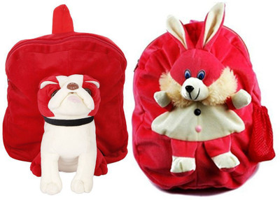 

MGP Creation Exclusive Red Pug Dog & Dark Pink Rabbit Nursery Kids School Bag - 14 inch(Multicolor)