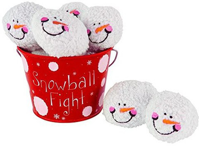 

CloseoutZone Snowball Fight 6 Plush Snowmen Balls And A Red Tin Labeled(White)