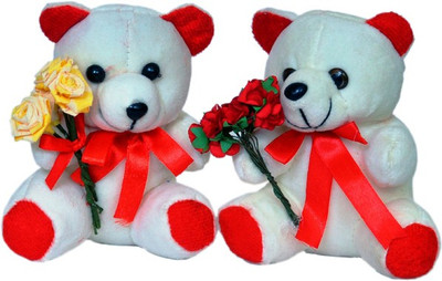 

Pingaksh Crafty Collection Cute Teddy Bear Pair with Red & Yellow Flower - Celebrate a birthday or send your get well soon Msg. to some one you care - 5 inch(White)
