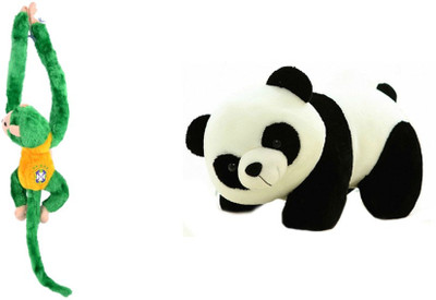 Deals India Panda Soft Toy (26 cm) and whistling monkey combo - 26 cm(Multicolor)