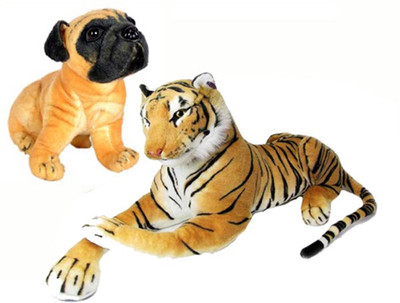 Ewi Beautiful soft touch Tiger Dog Combo pack of 2 26 cm Multicolors Ewi Soft Toys