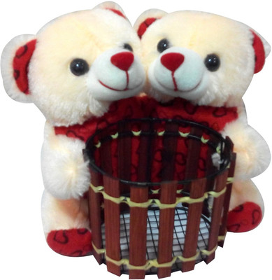 

Saugat Traders Couple Teddy Pen Stand - 6.3 Inch(Beige, Red)