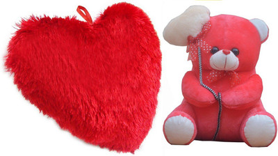 

MGPLifestyle - Valentine Special Combo of Red Heart Cuision (48x40cm) with Dark Pink I love you Ballon Heart Teddy (36cm) - 18 cm(Multicolor)