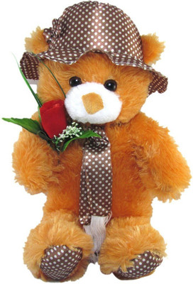 

Nb Phoenix Brown Cap Teddy With Rose Stuffed Soft Plush Toy - 43 cm(Brown)