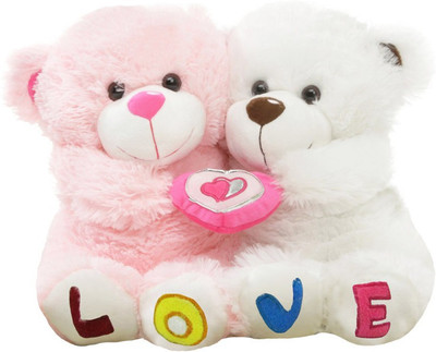 

Tabby Beautiful Couple Teddy With Heart - 35 cm(Pink)
