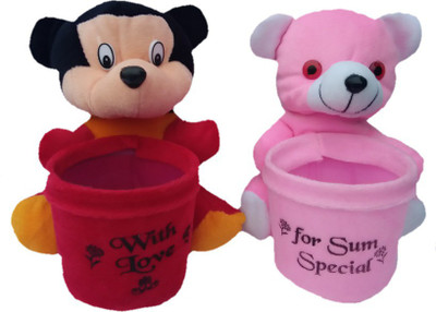 

Aparshi Mickey and Teddy soft toy pen holders (set of 2) - 18 cm(Red)