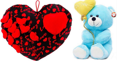 

MGPLifestyle - Premium Combo of Black & Red Heart Cuishion with I love you Ballon Heart Teddy- Blue (22cm) - 18 cm(Multicolor)