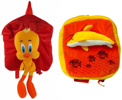 

MGP Creation Exclusive Red Tweety & Dolphin Fish Kids School Bag - 14 inch(Multicolor)
