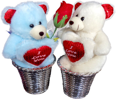 

Luxury Gifts By Nikki Valentine's Adorable Close Couple Teddy Bears - 6 inch(Blue, White)
