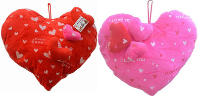 MGPLifestyle - Valentine Combo of Red & Pink Premium 3 Heart on Heart Shape Cuishion - 18 cm(Multicolor)