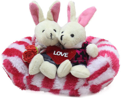 

Tickles Couple Rabbit Sitting Together With Love Valentine - 17 cm(Multicolor)