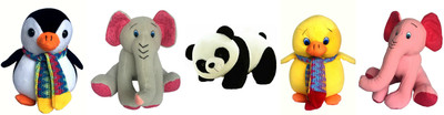 

Lata Set of 5 Cute Animal ( Panda, Penguin, Duck, Grey &Pink Elephant 20 cm each) - 20 cm(Multicolor)