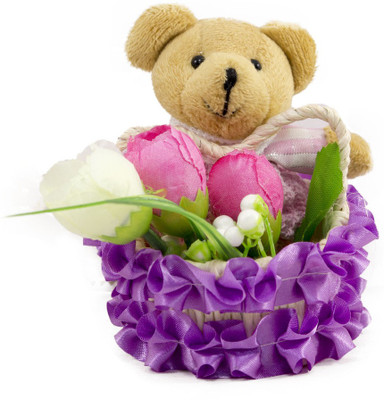 

Tickles Teddy sitting in basket with flower bouquet - 8 cm(Multicolor)