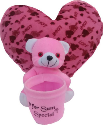 Aparshi Combo pack of 40 cm pinky heart and 24 cm pinky teddy Bear - 40 cm(Multicolor)