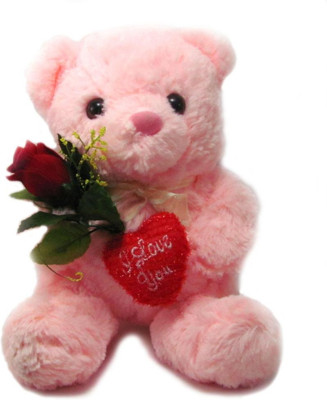 

Tickles Charming Teddy With Rose And Heart - 21 cm(Pink)