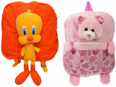 

MGP Creation Premium Orange Tweety & Teddy Printed Pink Kids School Bag - 14 inch(Multicolor)