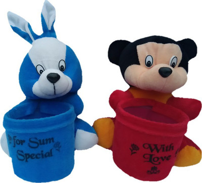 Aparshi Mickey and rabbit soft toy pen holders (set of 2) - 18 cm(Red)