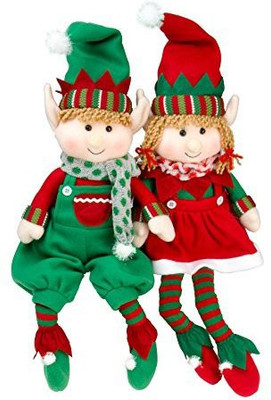 

SCS Direct Elf Plush Christmas Stuffed Toys- 12" Boy and Girl Elves (Set of 2) Holiday Plush Characters - 25 inch(Multicolor)