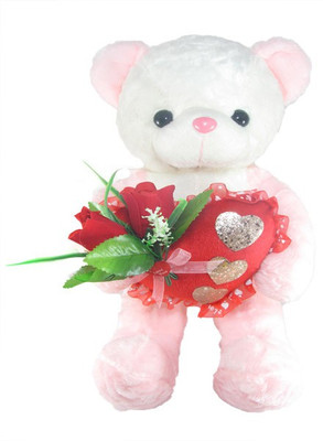 Tickles Smiling Teddy With Beautiful Roses And Heart - 72 cm(Pink)