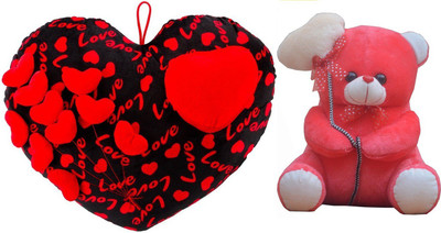 

MGPLifestyle - Premium Combo of Black & Red Heart Cuishion with I love you Ballon Heart Teddy- Dark Pink (36cm) - 18 cm(Multicolor)