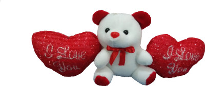 

Ekku Love Teddy with 2 Hearts Key Chain - 4 inch(White, Red), Red;white