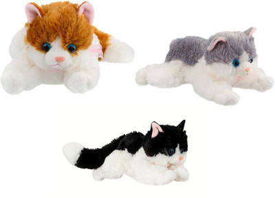 

ToynJoy Small Lying Black/Brown/Grey Cat Cute Soft & Plush toy as Special Gift (Set of 3) - 30 cm(Multicolor)