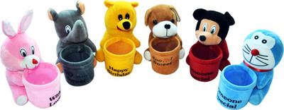 Dizionario Soft Toy Cartoons Character With Pen Stand 6pc Set - 15 cm(Multicolor)
