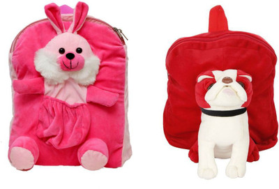 

MGP Creation Multipocket Rabbit with Red Pug Dog Nursery kids Play School Bag - 14 inch(Multicolor)
