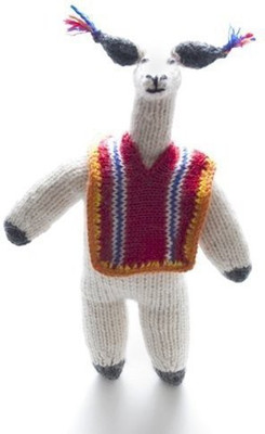 

Sitara Collections Handknitted Alpaca Llama Wearing Poncho Manuela Ramos(White)