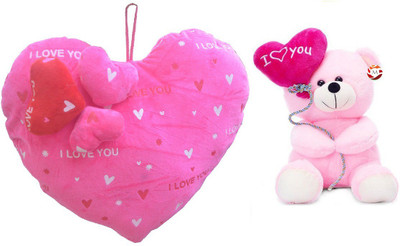 

MGPLifestyle - Combo of Pink 3 Heart on Heart Shape Cuishion & I love you Ballon Heart Teddy- Pink (22cm) - 18 cm(Multicolor)