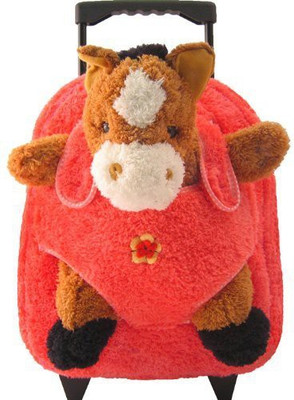 

Kreative Kids Brown Horse On Pink Plush Rolling Backpack(Red)