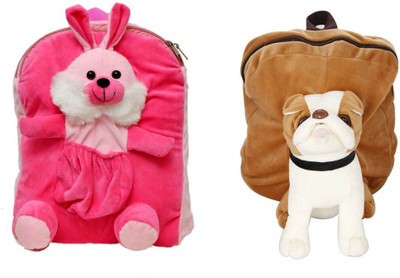 

MGP Creation Multipocket Rabbit with Brown Pug Dog Nursery kids Play School Bag - 14 inch(Multicolor)