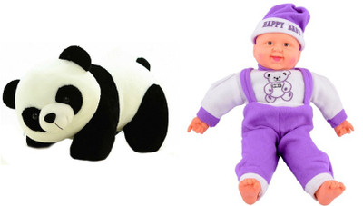 

Deals India Panda Soft Toy (26 cm) and musical happy baby boy laughing(36 cm) combo - 36 cm(Multicolor)