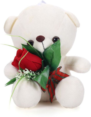 

Tickles Charming Teddy With Rose - 21 cm(White)
