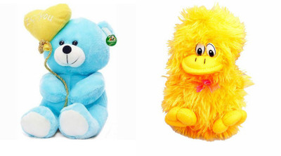 Deals India Deals India I Love You Balloon Heart Teddy Blue 30 cm and yellow musical duck (26 cm) combo - 20 cm(Multicolor)