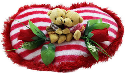 

Tickles Couple Teddy Bear Sitting On Heart Valentine - 35 cm(Multicolor)