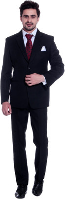 

TAG-7 Single Breasted Solid Men Suit, Black
