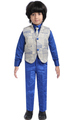 

Jeet Shirt, Waistcoat and Pant Set Self Design Boys Suit, Beige