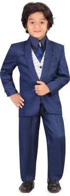 

Jeet Coat Suit Set with Shirt Self Design Boys Suit, Blue