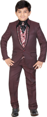

Kute Kids Coat Suit Self Design Baby Boys Suit, Maroon