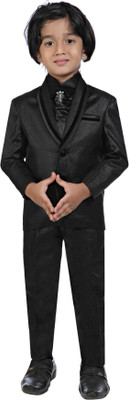

Jeet Coat Suit Set with Shirt Self Design Boys Suit, Black