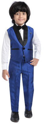 

Jeet Shirt, Waistcoat and Pant Set Self Design Boys Suit, Blue