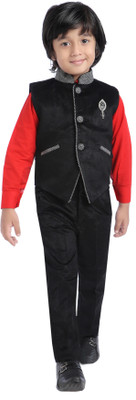 

Jeet Shirt, Waistcoat and Pant Set Self Design Boys Suit, Black