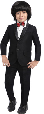 

Jeet Coat Suit Set with Shirt Self Design Boys Suit, Black