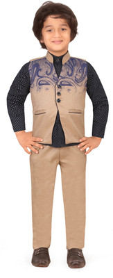 

Jeet Waistcoat Suit Set Printed Boys Suit, Brown