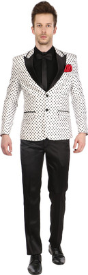 

Platinum Studio Tuxedo Style Polka Print Men Suit, Attractive white;chic black